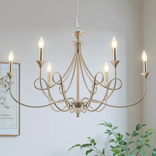 Miniatura 10 de Candelabro Moderno de 6 Luces 36.6" Candelabros de Vela de Latón Lámpara Colgante de Metal Dorado para Comedor, Sala de Estar, Isla de Cocina