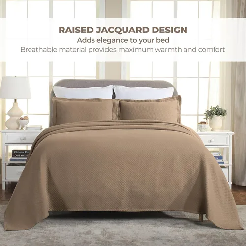 Miniatura 4 de Cubrecama doble Superior Diamond Solitaire de algodón de primera calidad Jacquard Matelassé con fundas de almohada a tono, color aguamarina, Marrón