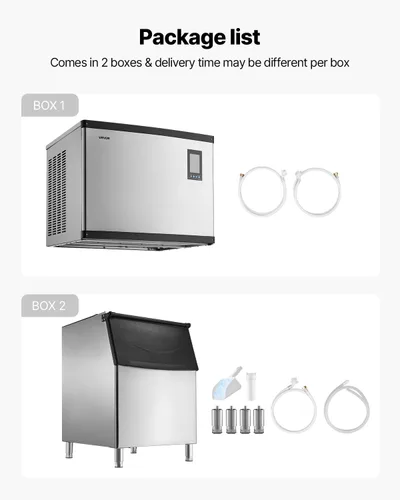 Miniatura 7 de VEVOR Máquina comercial para hacer hielo, máquina de hacer hielo de 1000 libras/24 horas con contenedor de almacenamiento de acero inoxidable de 500