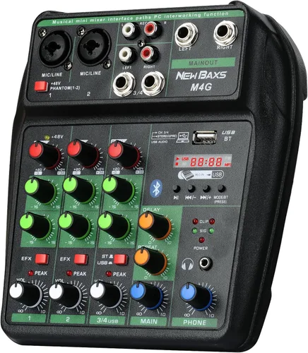 Mezclador de audio para DJ, mezcladores de DJ, tablero de sonido de 4 canales con Bluetooth, tablero mezclador de sonido NEW BAXS XRL/interfaz de