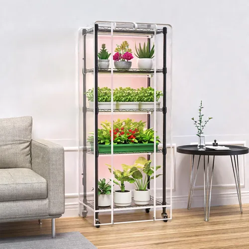 Miniatura 2 de Invernadero de interior con luces de cultivo, 5 niveles 23.2" L×13.4" W×61.4" H Mini invernadero, estante de luz de cultivo con carpa y termómetro