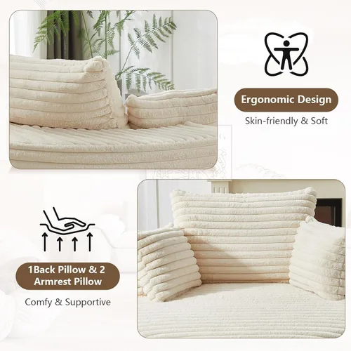 Miniatura 7 de Silla redonda de gran tamaño de 55 pulgadas, tumbona para interiores, silla circular grande sin hueso con pana de felpa, no requiere montaje, sofá