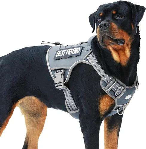 Miniatura 66 de Auroth - Arnés táctico para perros pequeños y medianos, sin tirones, arnés ajustable para mascotas, reflectante, K9, entrenamiento, trabajo, de Gris