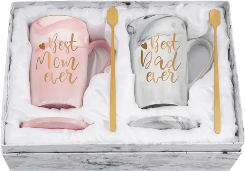 Miniatura 10 de YHRJWN Los mejores regalos para mamá y papá, Tazas para mamá y papá, Mejor taza de café para padres, Regalos de Navidad para padres de hija e hijo