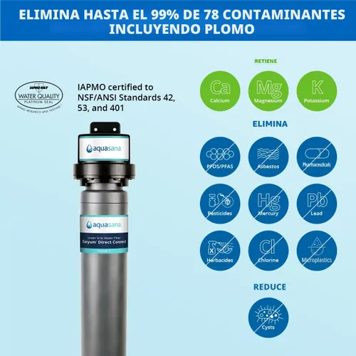 Miniatura 2 de Aquasana Filtro de agua para grifo de fregadero Reduce el 99% de 78 contaminantes, incluyendo cloro y plomo del agua del grifo, filtración debajo