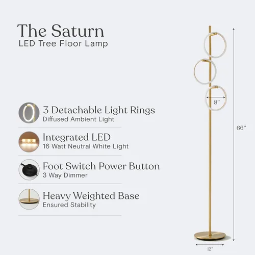 Miniatura 5 de Brightech Saturn - Lámpara de pie LED, diseño único que combina con decoración moderna y contemporánea, lámpara alta de 3 luces para sala, Luz