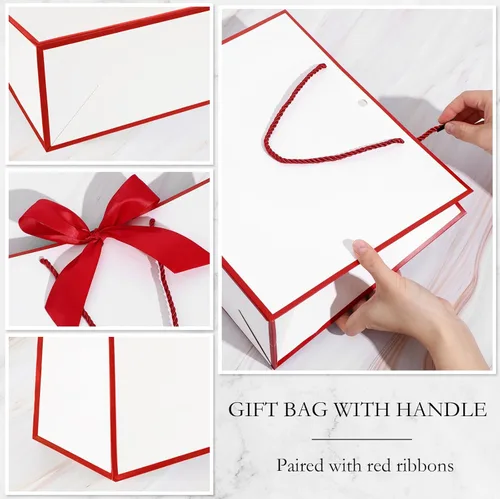 Miniatura 4 de Silkfly Bolsas de regalo de agradecimiento con asa de 12 x 10 x 4 pulgadas, elegante bolsa de regalo de bienvenida con lazo para boda, graduación