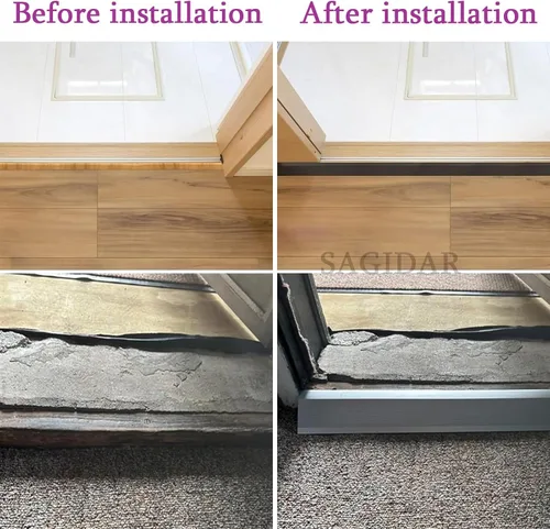 Miniatura 4 de SAGIDAR Tiras de transición de aluminio para puerta, rampas de umbral de metal de 3.9 in de ancho, tira de borde de alfombra antideslizante, suave