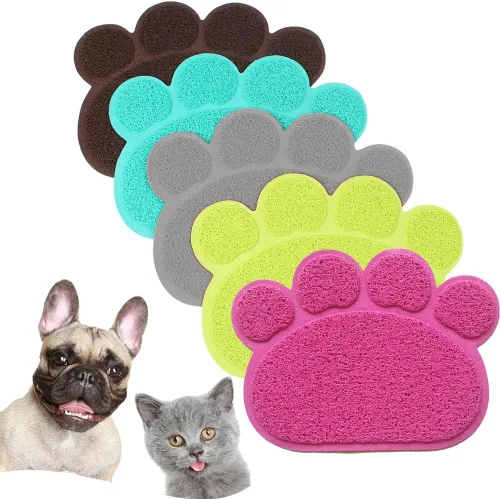 Mantel individual de PVC para mascotas, perros, gatos, cachorros, gatitos, comida y agua, tapete antideslizante con forma de pata, color azul,