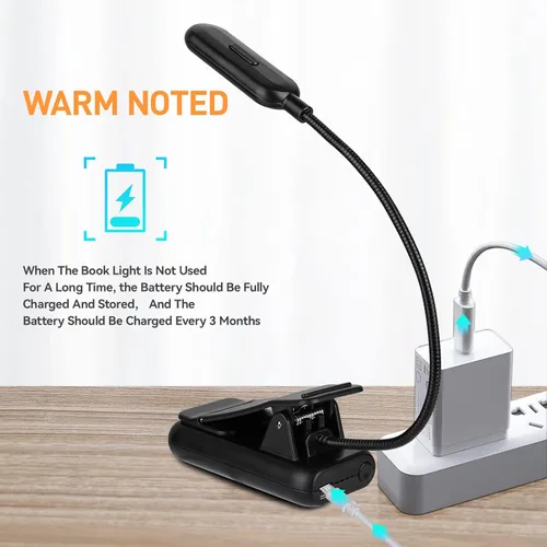 Miniatura 5 de VAVOFO Luz de lectura recargable ámbar, luz de libro con bloqueo de luz azul, 7 LED para el cuidado de los ojos, 9 colores, 9 brillos con clip
