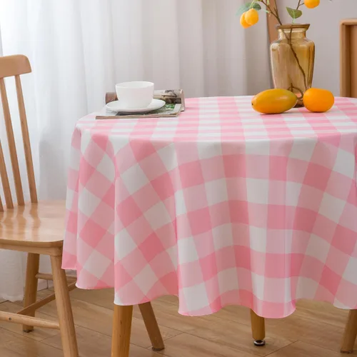 Miniatura 5 de Mantel Redondo Rosa de 60 Pulgadas Mantel a Cuadros Gingham - Cubierta de Mesa de Poliéster Rosa y Blanco a Cuadros Plaid Reutilizable Resistente al