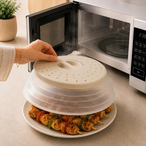 's Cubierta para salpicaduras de microondas, cubierta de microondas para alimentos, tapa protectora de salpicaduras de microondas con asa, cubierta
