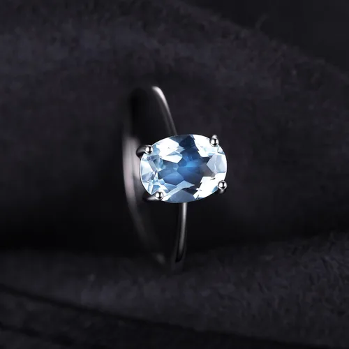 Miniatura 5 de JewelryPalace Anillos de compromiso solitarios de plata de ley 925 chapados en oro de 14 quilates con piedra natal de topacio azul citrino y piedras
