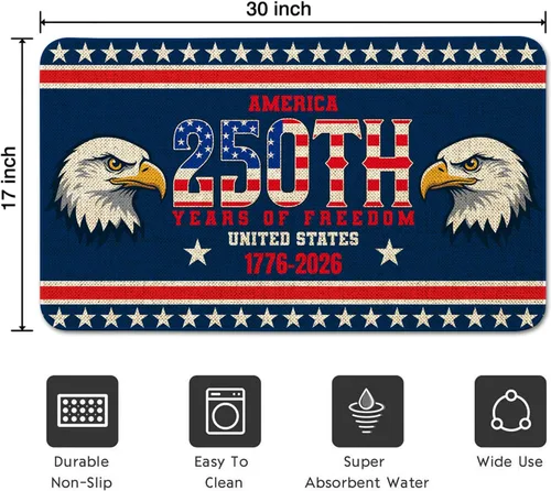 Miniatura 3 de 250th Anniversary Door Mat, 4th July Patriotic Doormats Independence Day Porch Decor Non-Slip Doormats for House Office Inside Entrance Outside