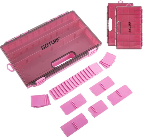 Goture Organizador de caja de aparejos de pesca, caja organizadora de pesca transparente con regla de medición, divisores ajustables, pestillos C -