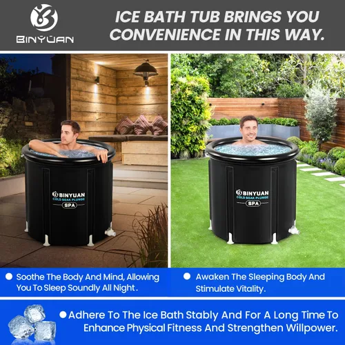 Miniatura 3 de BINYUAN Bañera de hielo XL para atletas con cubierta de 99 galones, tina de inmersión fría para recuperación, piscina de baño de hielo portátil