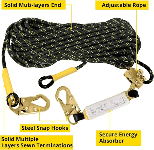 Miniatura 2 de TRSMIMA Rope Harness Safety Lanyard：25/50/100/150ft Vertical Roofing Rope Grab Snap Hooks Shock Absorber Fall Protection Kit