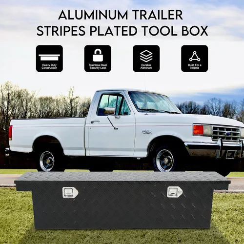 Miniatura 6 de BLACKHORSE-RACING Caja de herramientas resistente de aluminio para camioneta pickup con patrón de 5 clavos, con asas laterales, cerradura y llave