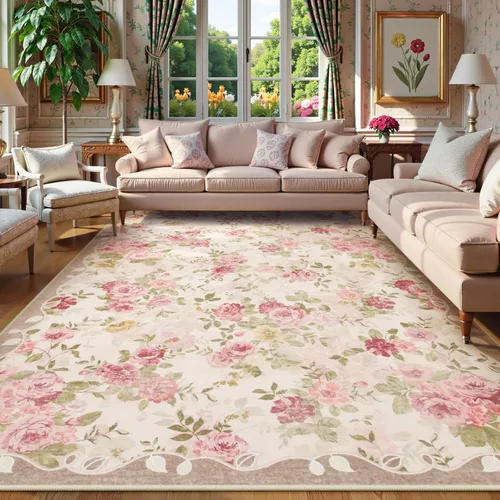 Miniatura 13 de Lahome Alfombra Floral Lavable de 3 x 5 Pies, Alfombras Pequeñas para Dormitorio, Suave Antideslizante, Alfombras para Entrada, Alfombra de Pila