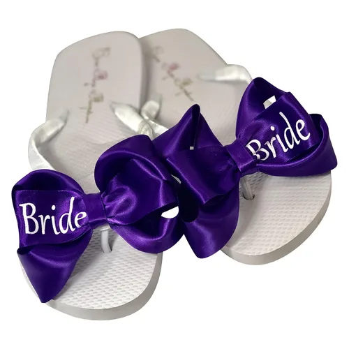 Miniatura 4 de Gold Bride Glitter Bling Bow Flip Flops for the Wedding
