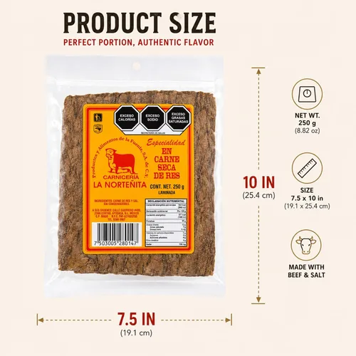 Miniatura 8 de La Norteñita Machacado Carne Seca Laminada 8.82 oz Jerk Bocadillos de carne con alto contenido de proteínas, auténtico sabor norteño, aperitivos