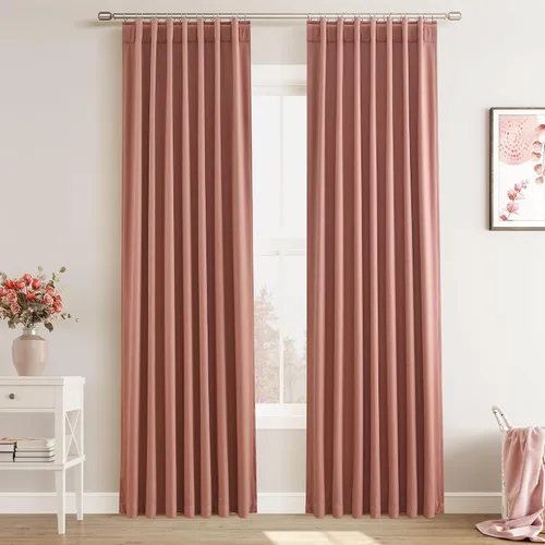 Miniatura 76 de Joywell 2 cortinas opacas 100%, lino, beige natural, trabillas traseras/cinta con ganchos, aislantes, de dormitorio, comedor, sala, puerta corrediza
