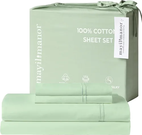 Sábanas de Cama de Algodón 100% Natural | Juego de Sábanas Cal King de Tejido Satinado de Una Sola Capa de 500 TC | Ropa de Cama Sólida Transpirable