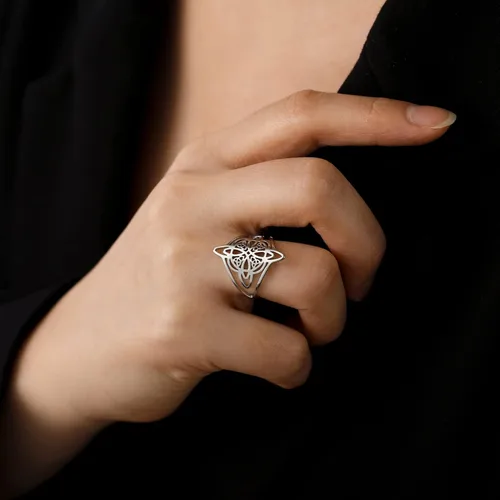 Miniatura 42 de TEAMER Anillo de nudo de brujas, amuleto celta de acero inoxidable, joyería vintage para mujer