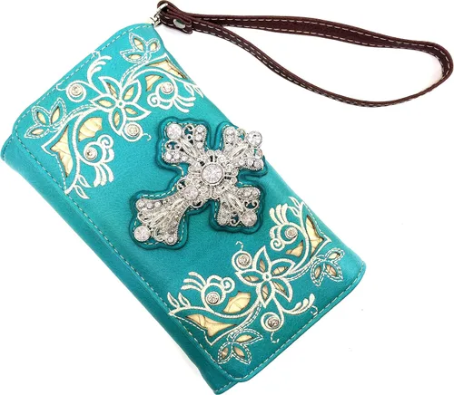 Miniatura 2 de Justin West - Muñequera con diseño de cruz floral bordada con corte láser y correa larga