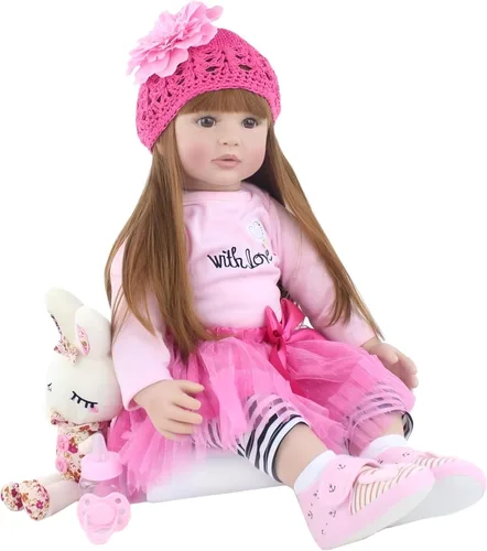Miniatura 4 de Pinky 24 pulgadas 24.0 in Lovely Reborn Baby Girl Muñecas bebé realista aspecto vida como muñeca bebé muñeca vinilo silicona pelo largo bebé juguete