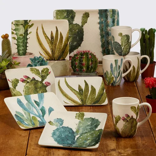 Miniatura 2 de Cactus Verde - Juego de 4 tazas de cerámica grandes de 22 onzas, diseños de cactus de acuarela pintados a mano, tazas de café surtidas para amantes