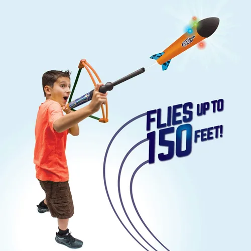 Miniatura 4 de Geospace Pump Rocket Air Archer - Juego de arco y cohete con potencia elástica EZ-Pull (1 lanzador, 3 cohetes y 4 dardos)
