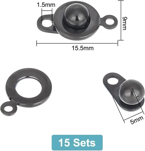 Miniatura 4 de UNICRAFTALE Juego de 15 cierres de presión de acero inoxidable Gunmetal Snap Button Press Stud Cap Socket Conector de joyería para pulsera Gris