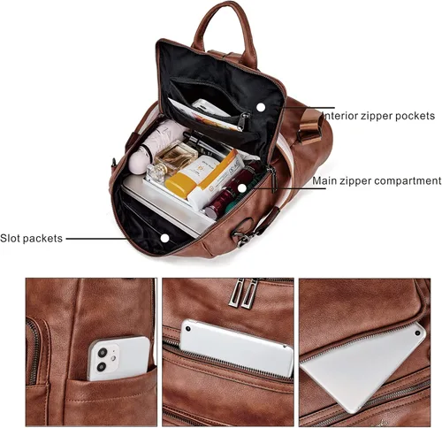Miniatura 22 de OPAGE - Mochila de cuero para mujer, con borla de moda, bolso de hombro, mochila grande, bolsa de viaje, gris, L