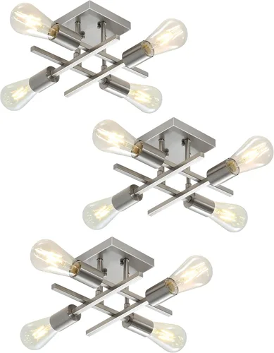 Miniatura 13 de Lámpara de techo industrial de 4 luces, semiempotrada, moderna lámpara de araña de níquel cepillado, lámpara de techo Sputnik con base de bombilla