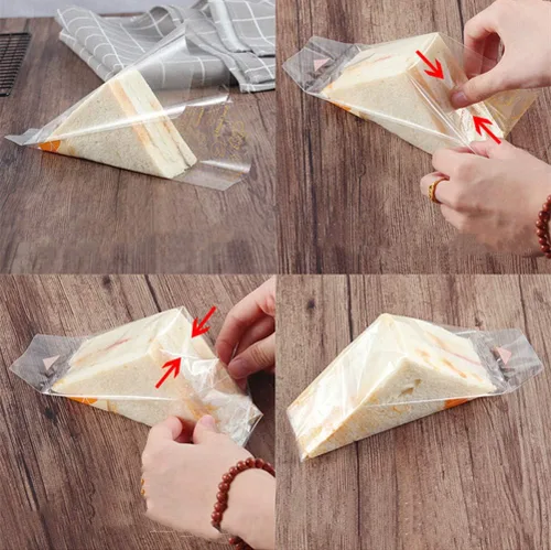 Miniatura 6 de Empaquetado plástico de la panadería del triángulo de los bolsos del bocadillo fácil de rasgar-200 cuentas