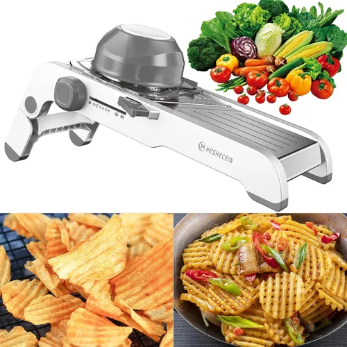 Rebanadora de mandolina 24 en 1 para cocina con hoja de cortador de waffle, cortador de mandolina de cocina ajustable, picador de alimentos,