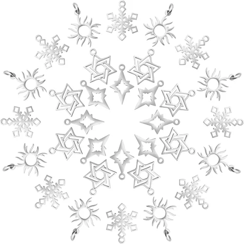 DICOSMETIC 24 dijes de copos de nieve de Navidad de acero inoxidable, dijes de nieve de invierno, colgantes de vacaciones para pulseras, collares,