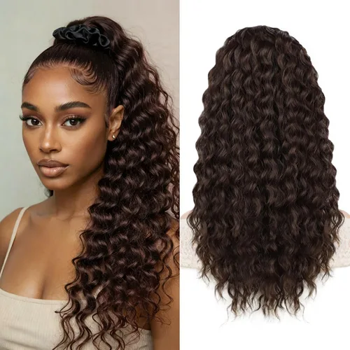 Miniatura 18 de AISI BEAUTY Extensión de cola de caballo rizada, 16 pulgadas, color marrón y negro, extensión de cola de caballo para mujeres negras, extensiones