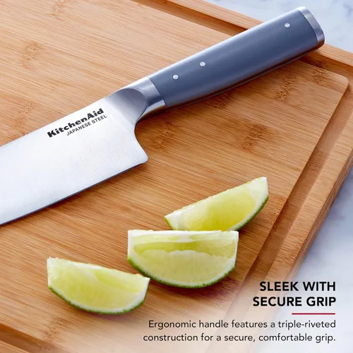 Miniatura 4 de KitchenAid Cuchillo de chef forjado gourmet con cubierta de hoja de ajuste personalizado, cuchillo de cocina afilado, hoja de acero inoxidable Gris