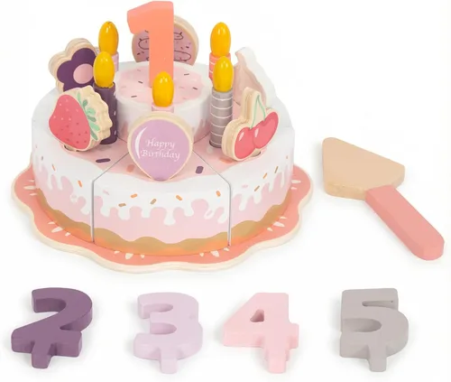 Miniatura 8 de Comida de juego de simulación para niños pequeños de 2 a 5 años, pastel falso de cumpleaños de madera con velas y números, fiesta de té, juguetes