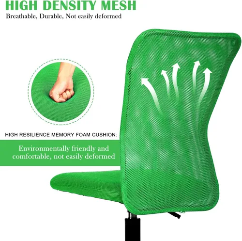 Miniatura 3 de Juego de 2 sillas ergonómicas, bonitas sillas de escritorio de oficina ajustables sin brazos con respaldo de malla y asiento grueso suave, cómoda