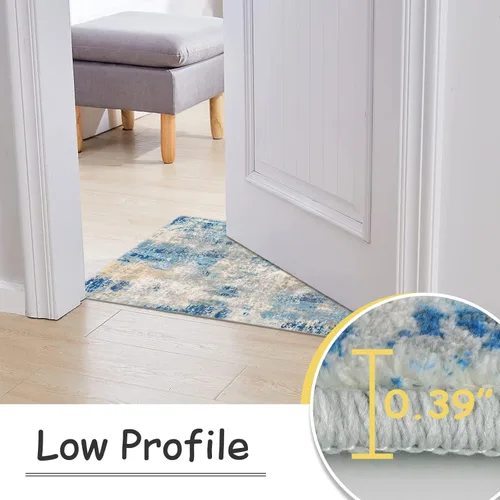 Miniatura 8 de Lahome Alfombra moderna abstracta azul para baño, alfombra larga lavable de 2x6 para pasillo, suave, antideslizante, alfombra de piso azul, alfombra