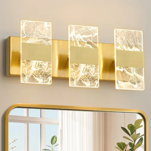 Luminarias LED Modernas para Baño Regulables de 3 Luces Doradas para Tocador, Luminaria de Iluminación Ajustable 5CCT Luces de Tocador Sobre Espejo,