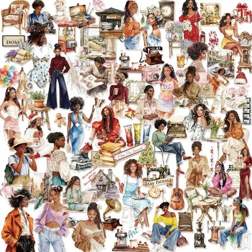 Miniatura 25 de Libro de calcomanías de niña negra para botella de agua: más de 260 calcomanías motivacionales de vinilo impermeable para adolescentes y mujeres