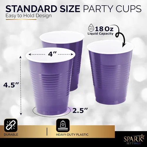 Miniatura 3 de Amcrate Vasos desechables, vasos de plástico morados de 18 onzas, fuertes y resistentes para bodas, Navidad, Halloween, paquete de 50 Púrpura