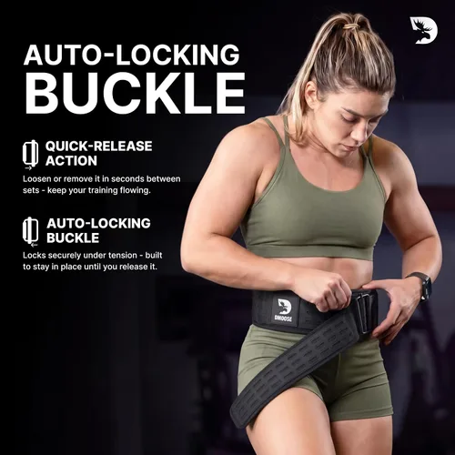 Miniatura 6 de DMoose Fitness Cinturón de levantamiento de pesas con bloqueo automático para hombres y mujeres, cinturón de nailon de 4 pulgadas para sentadillas