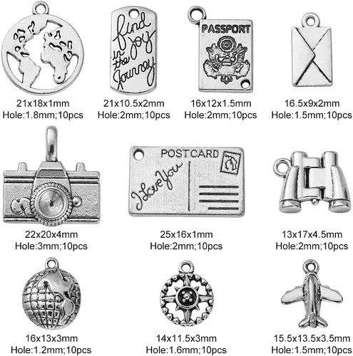 Miniatura 3 de LiQunSweet 100 dijes para viaje al extranjero, 10 unidades, para hacer joyas Abalorio de viaje_10 estilos
