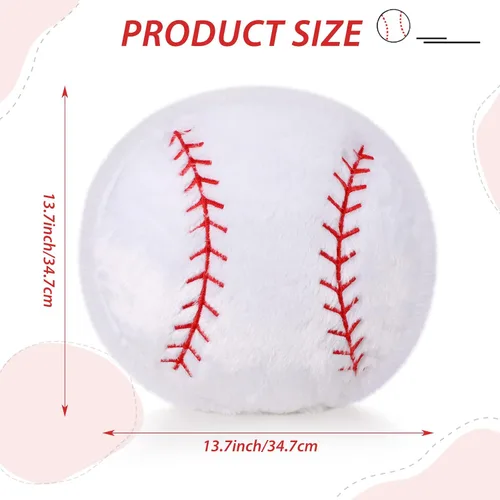 Miniatura 2 de Jetec 2 almohadas de felpa de béisbol de 14 pulgadas, bonita decoración de sala de béisbol, cojín redondo esponjoso para decoración de habitación
