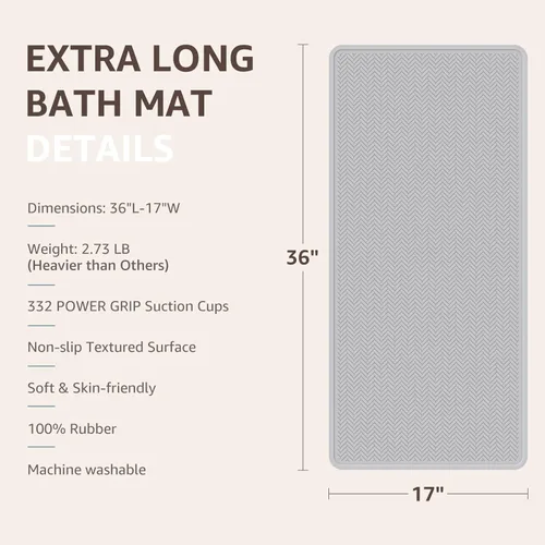 Miniatura 7 de OTHWAY Alfombra de Bañera Antideslizante, Alfombra de Baño de Goma Extra Larga para Bañera, Lavable a Máquina, Alfombra Antideslizante para Ducha Un